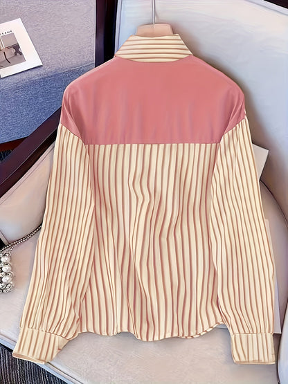 Camisa de rayas para mujer con cuello anudado en rosa