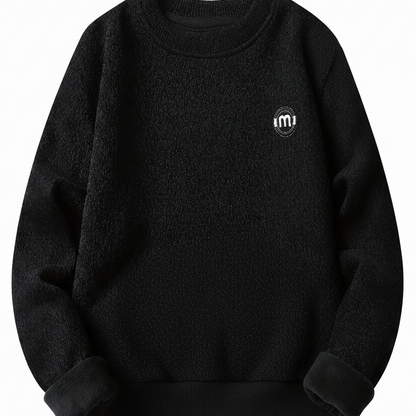 Unisex Winter Pullover Rundhals Grau meliert Warm gefüttert