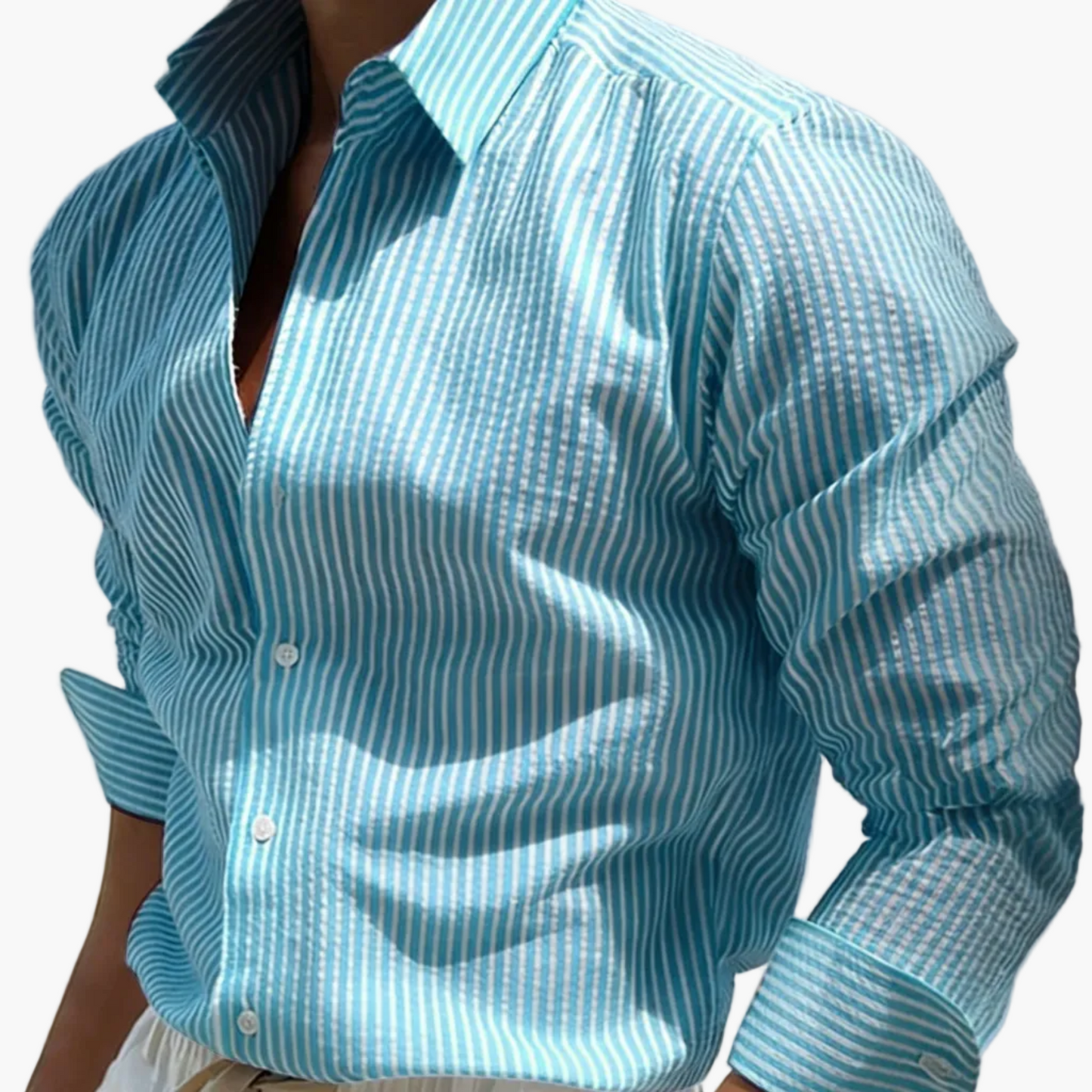 Camicia uomo business casual a righe – Camicia classica a maniche lunghe per ufficio e spiaggia