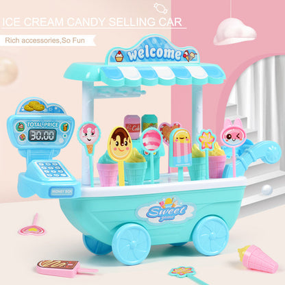 Jouet camion de glace pour enfants – Jeu de rôle éducatif pour filles et garçons – Charmant stand de vente avec caisse enregistreuse