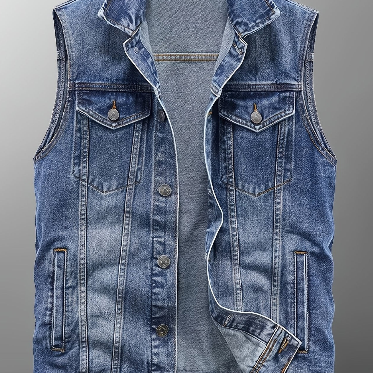 Jeans Weste Herren Denim Ärmellose Jacke Blau Knopfverschluss