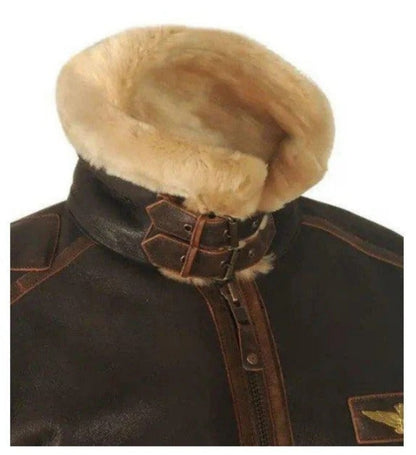 Herren Vintage Fliegerjacke mit Lammfellkragen – Winterjacke im Aviator-Stil