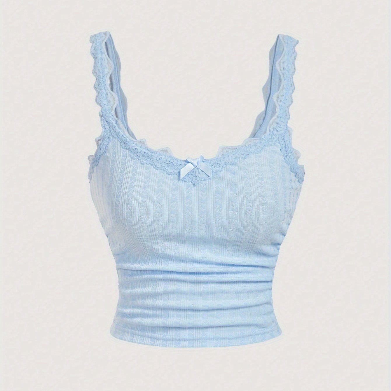 Damen Coquette-stil Camisole-topp med spets och rosett – feminint vintageinspirerat plagg