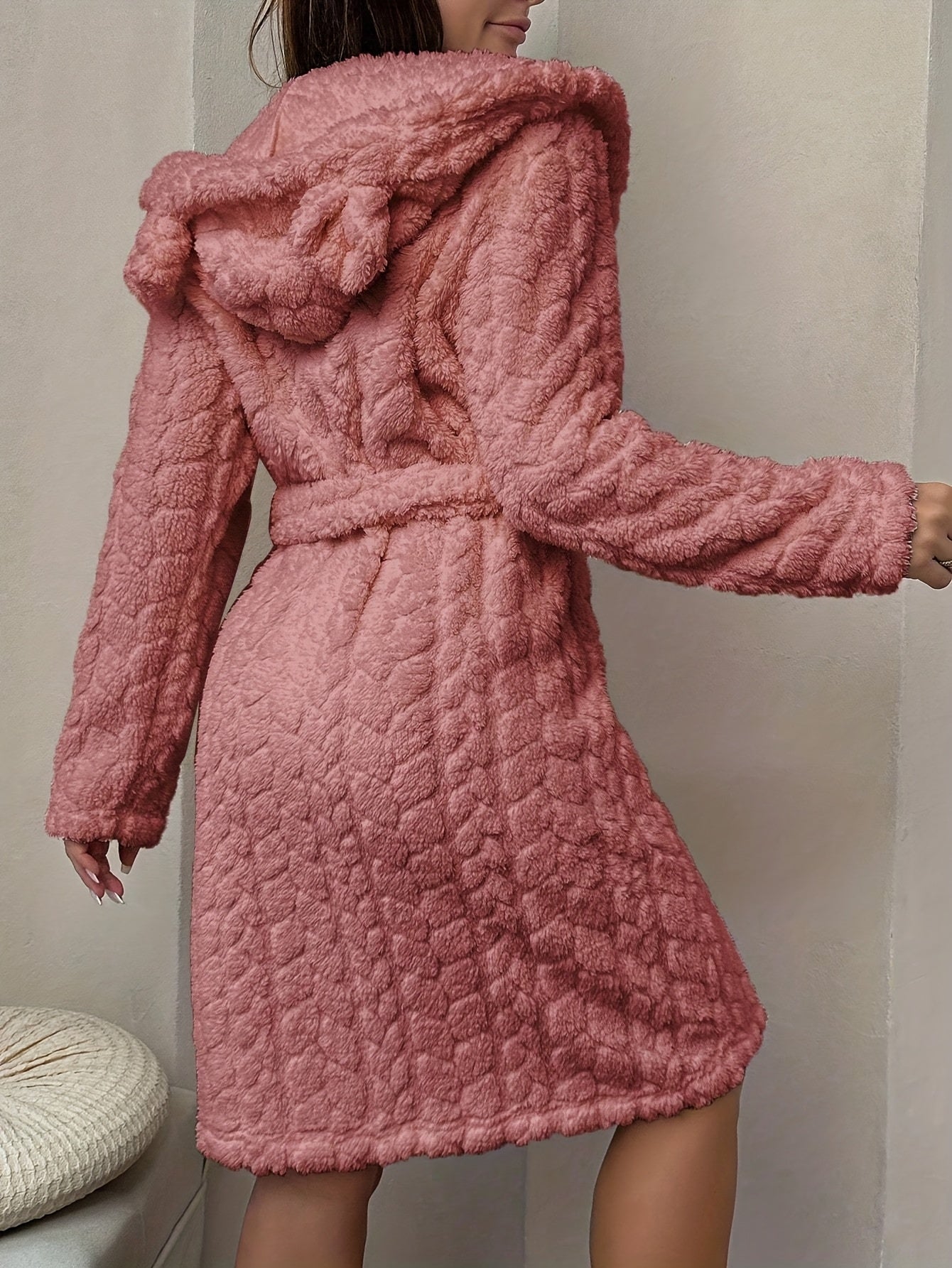 Peignoir de bain douillet à capuche et oreilles pour femmes