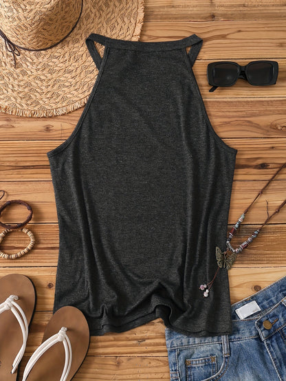 Damski top na ramiączkach w stylu vintage z napisem – swobodny top na lato na co dzień i na wakacje