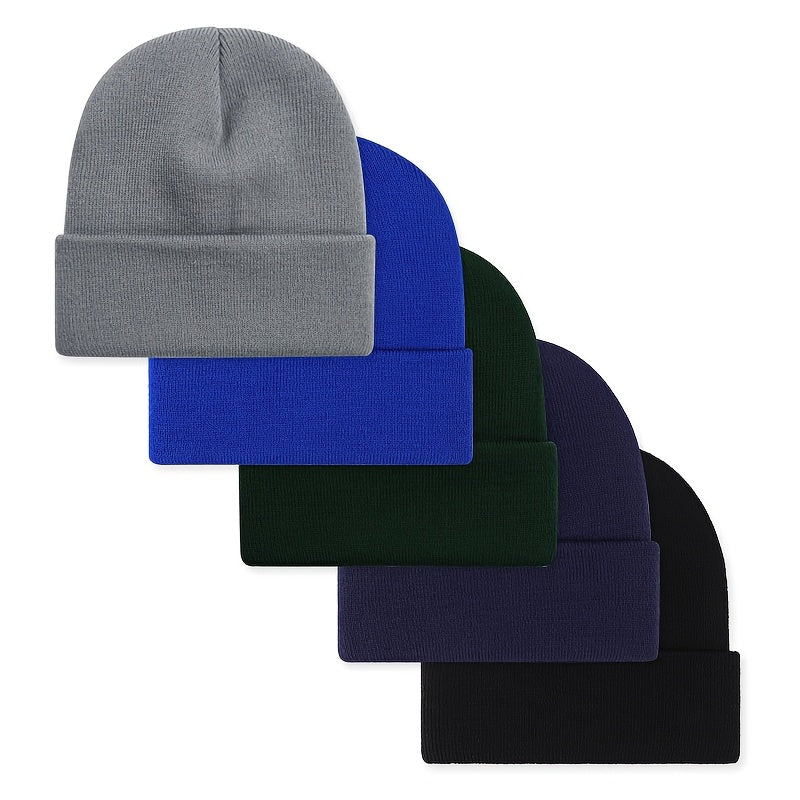 Set di 5 berretti unisex, berretti in maglia a coste di diversi colori