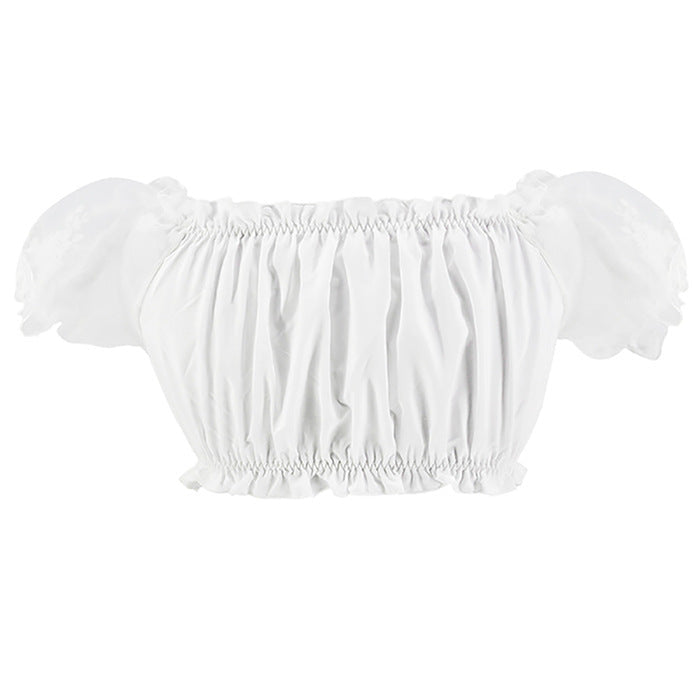 Crop Top con Mangas Abullonadas y Encaje para Mujer – Elegante Top Off-Shoulder para Oktoberfest para Mujeres a la Moda