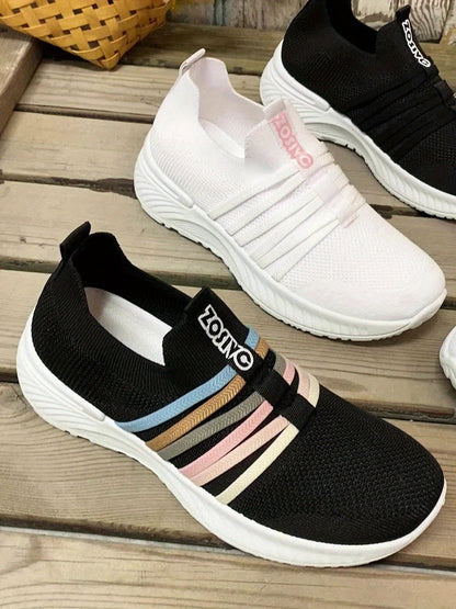Sneaker Slip-On da donna con motivo a righe – Scarpe casual comode per tutti i giorni e viaggi