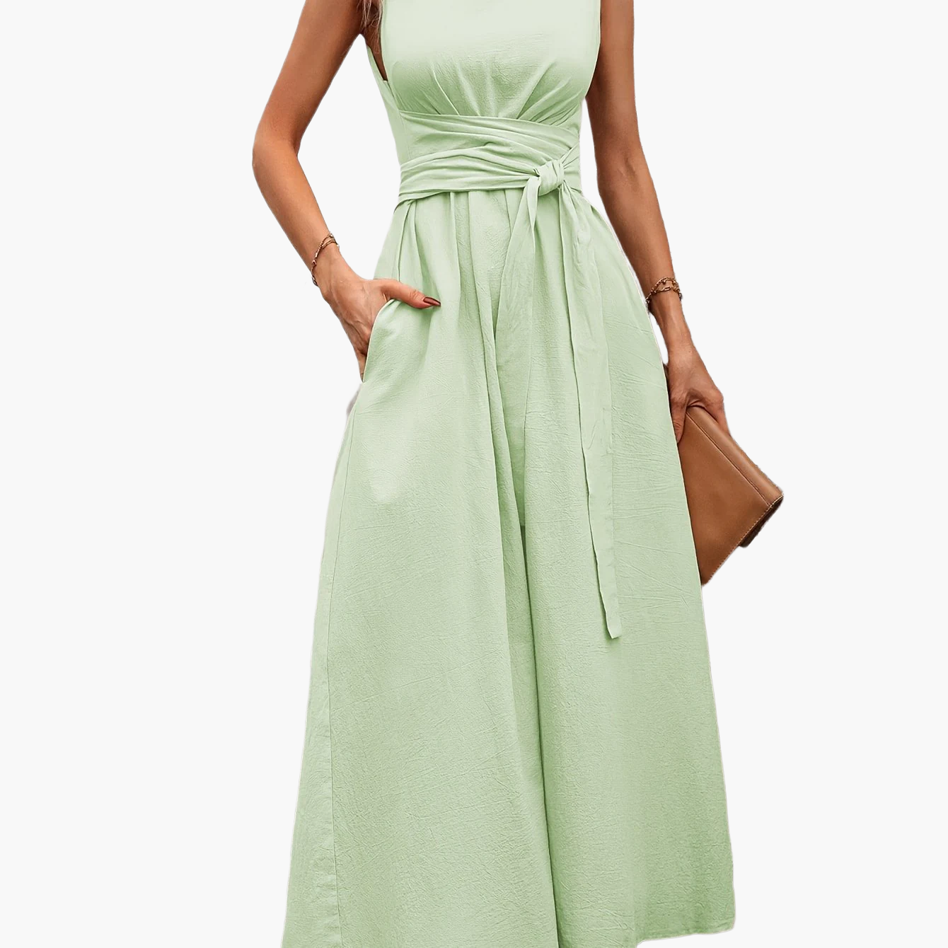 Combinaison sans manches pour femme avec ceinture à nouer et jambes larges – Style décontracté élégant pour le printemps et l'été