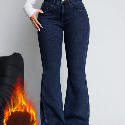 Damen Schlagjeans Hoher Bund Dunkelblau