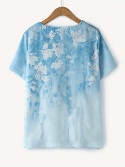 Blusa vintage da donna con motivo floreale e abbottonatura – Maglietta estiva casual in stile retrò