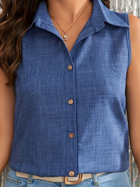 Top de blusa para mujer sin mangas elegante con botonadura – verano, ocio, negocios
