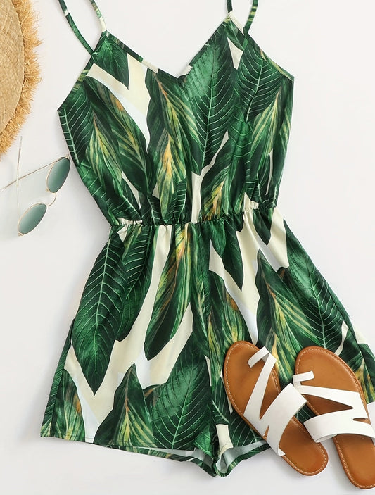 Mono de verano para mujer con estampado de hojas tropicales, elegante prenda de una pieza para vacaciones y tiempo libre