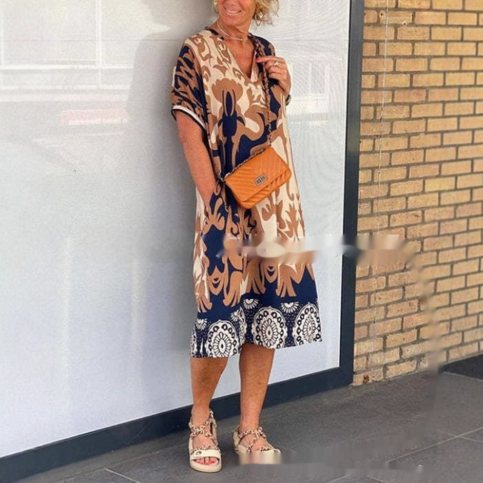 Dames Kaftan Maxijurk met V-hals en modern print – Perfect voor dagelijks gebruik & vakantie