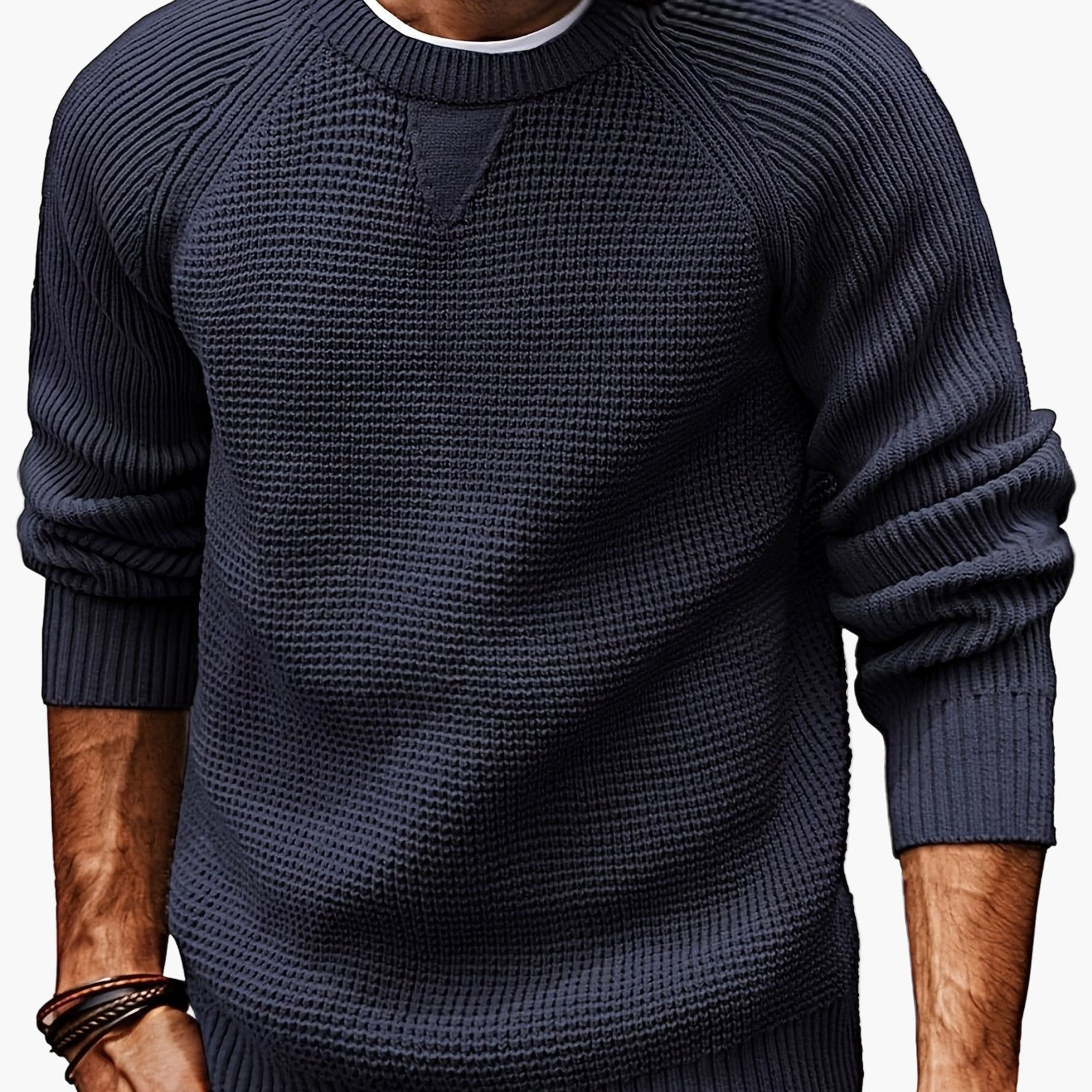Męski sweter z dzianiny w stylu vintage, regular fit, z okrągłym dekoltem