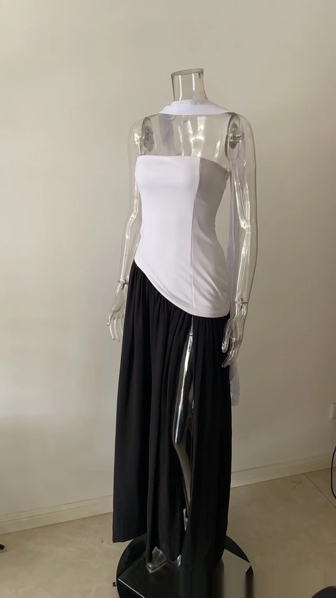 Vestido de noche elegante para mujer asimétrico con abertura – Vestido largo moderno para ocasiones especiales