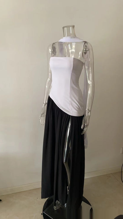 Vestido de noche elegante para mujer asimétrico con abertura – Vestido largo moderno para ocasiones especiales