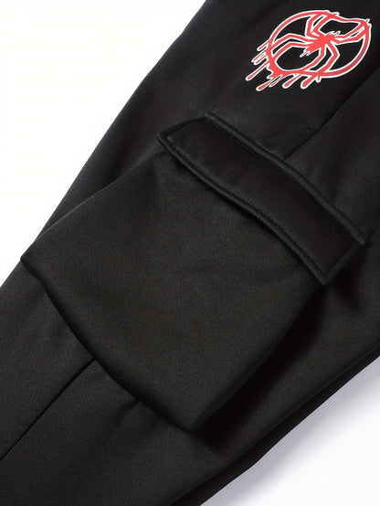Unisex Kapuzenpullover Balaclava-Design & Jogginghose Trainingsanzug mit Spinnen-Logo