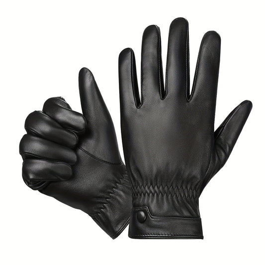 Schwarze Handschuhe mit elastischem Bündchen und Knopf
