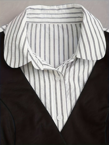 Blusa de mujer con chaleco a rayas, negra y blanca