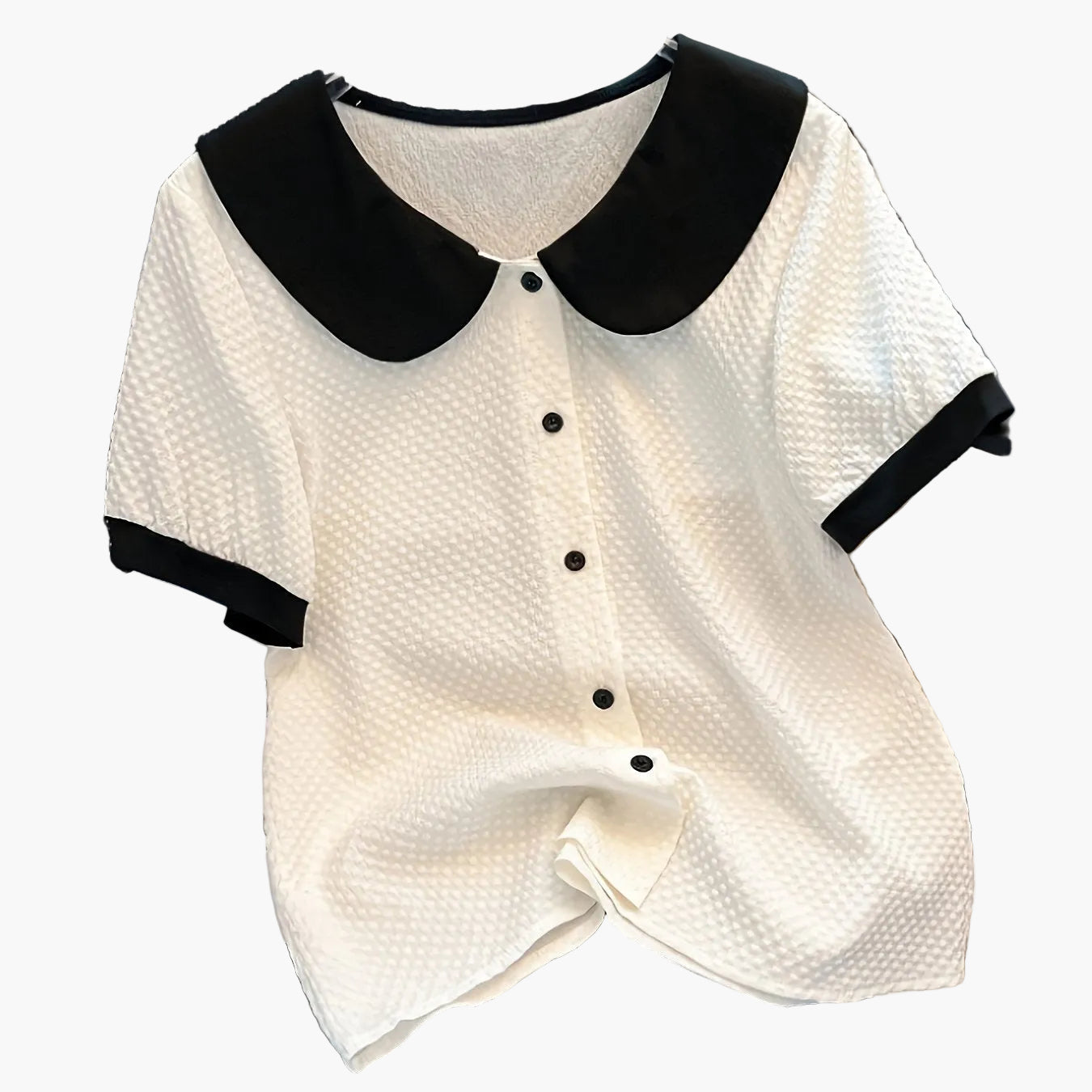 Dam Elegant blus med kontrastkrage och knappslå – Klassisk för kontor och vardag