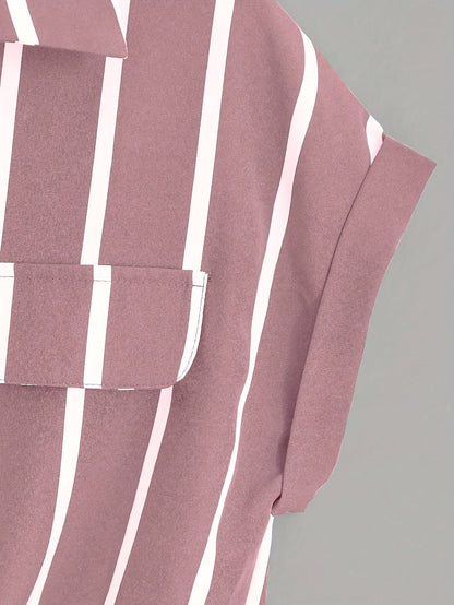 Damen Kurzarm Bluse mit Streifen und Knotenfront – Eleganter Sommer-Look