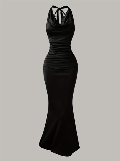 Dame Aftenkjole Elegant Ryggfri Maxi Fest Halterneck Figurformende