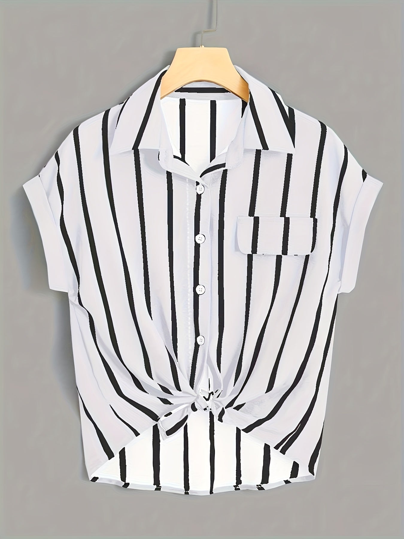 Damen Kurzarm Bluse mit Streifen und Knotenfront – Eleganter Sommer-Look