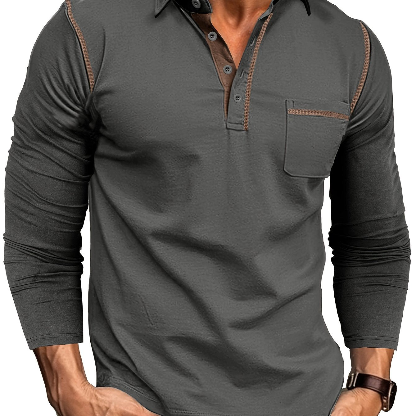 Langærmet poloshirt til herrer med knaplukning og brystlomme