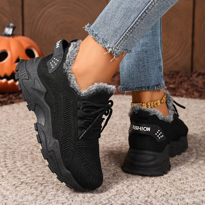 Damen Sneaker mit Fellfutter, Profilsohle und Schnürung
