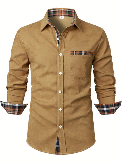 Camisa casual para hombre Modern Fit con detalles a cuadros – Camisa de manga larga elegante para el día a día y la oficina