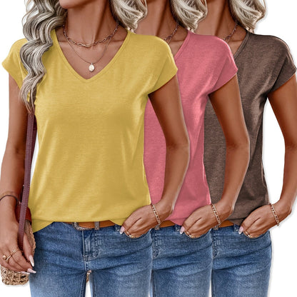 T-shirt basic donna con scollo a V, confezione da 3 – Maglia casual alla moda per tutti i giorni, ufficio e tempo libero