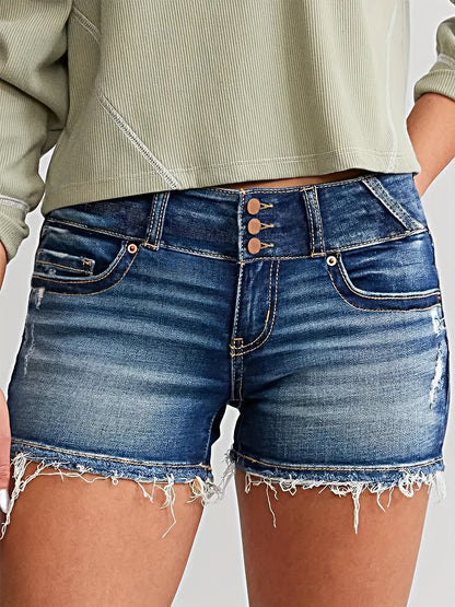 Short en jean femme aspect usé avec franges – Mode estivale décontractée pour loisirs et quotidien
