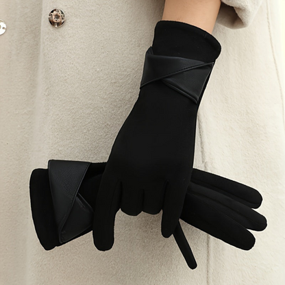 Damen Handschuhe Braun mit Manschetten-Design Elegante Winter-Accessoires