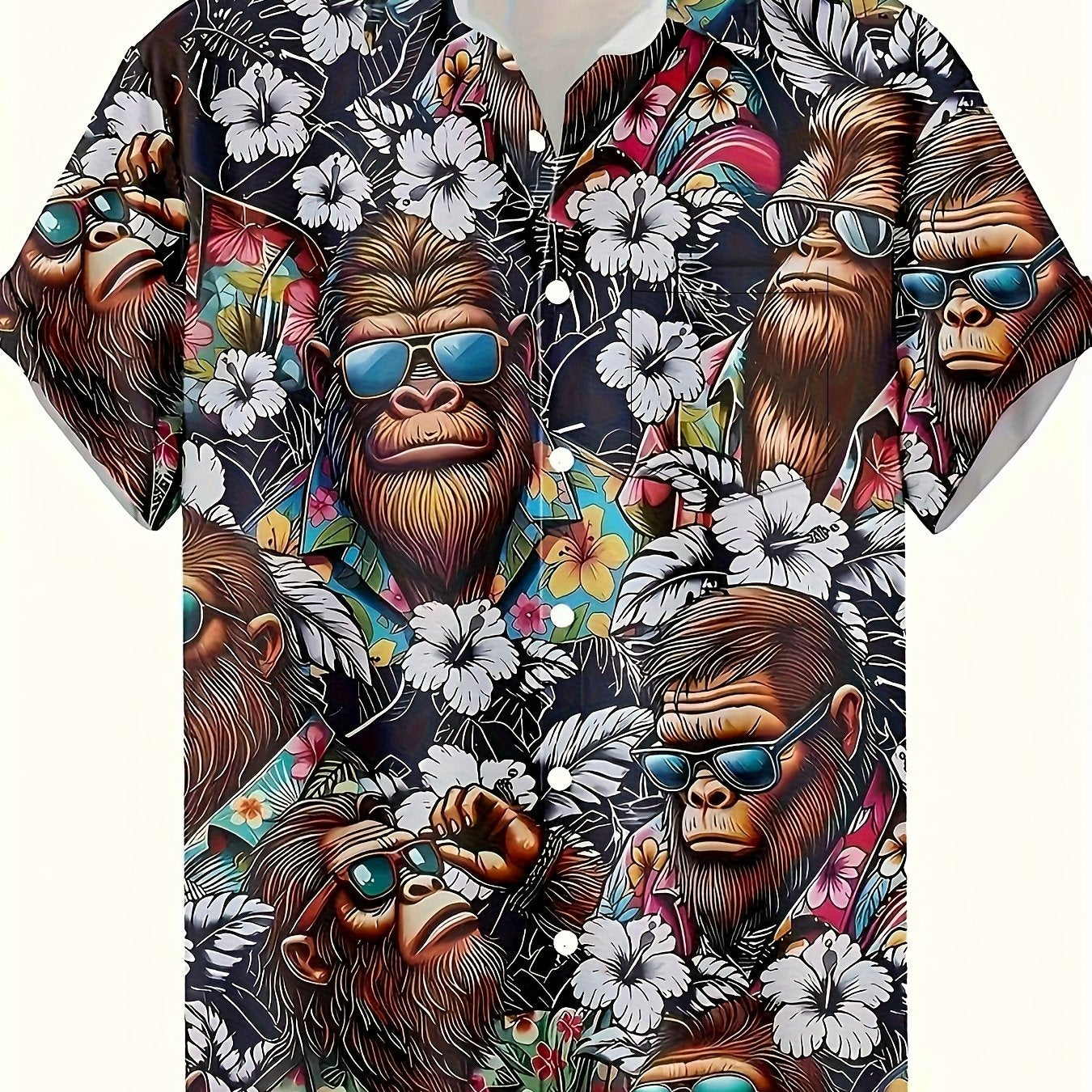 Chemise hawaïenne homme avec motif singe et imprimé floral – Chemise d'été amusante pour loisirs et fête