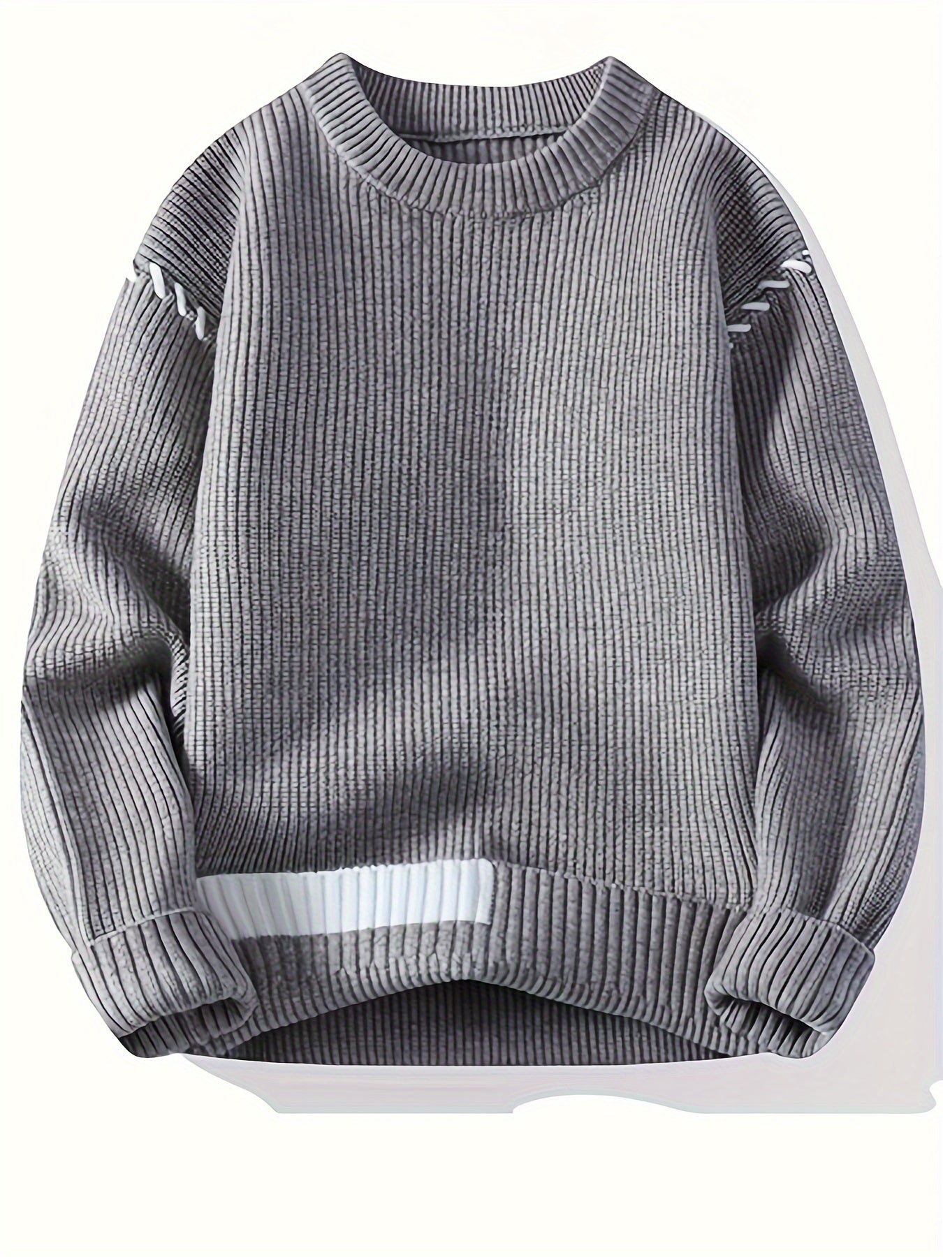 Unisex Strickpullover mit Rundhalsausschnitt und Kontraststreifen-Details, Langarm