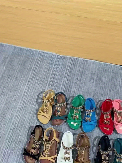 Sandalias bohemias para mujer con decoración étnica de perlas y plantilla cómoda – Tendencia de verano y ocio