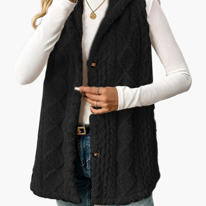 Gilet en maille élégant pour femme avec capuche et boutons – Parfait pour les loisirs et le quotidien