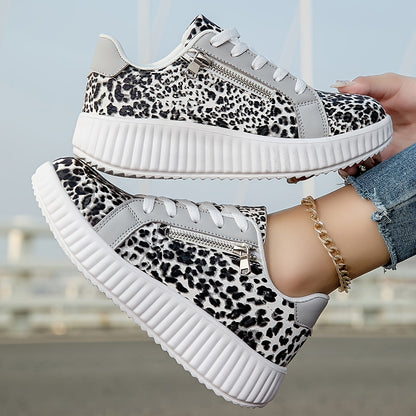 Zapatillas de mujer con estampado de leopardo y suela plataforma – Calzado casual de moda para el día a día y estilo urbano
