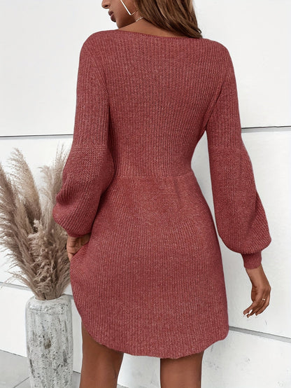 Damen Strickkleid Elegant mit Ballonärmeln für Alltag und Büro