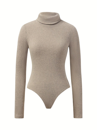 Damen Rollkragen Body Gerippt Langarm