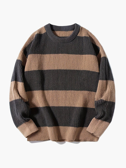 Męski sweter dziany w swobodny wzór pasków na jesień i zimę