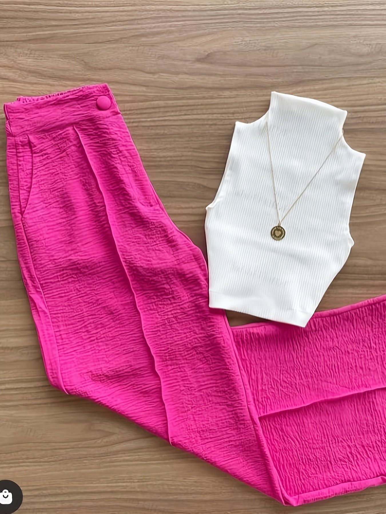 Set elegante da donna – Top senza maniche con collo alto e pantaloni ampi per primavera ed estate