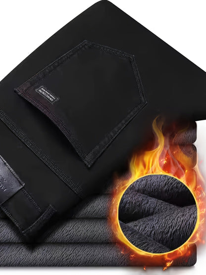 Herren Hose Schwarz Jeans-Stil Gürtelschlaufen Knopfleiste