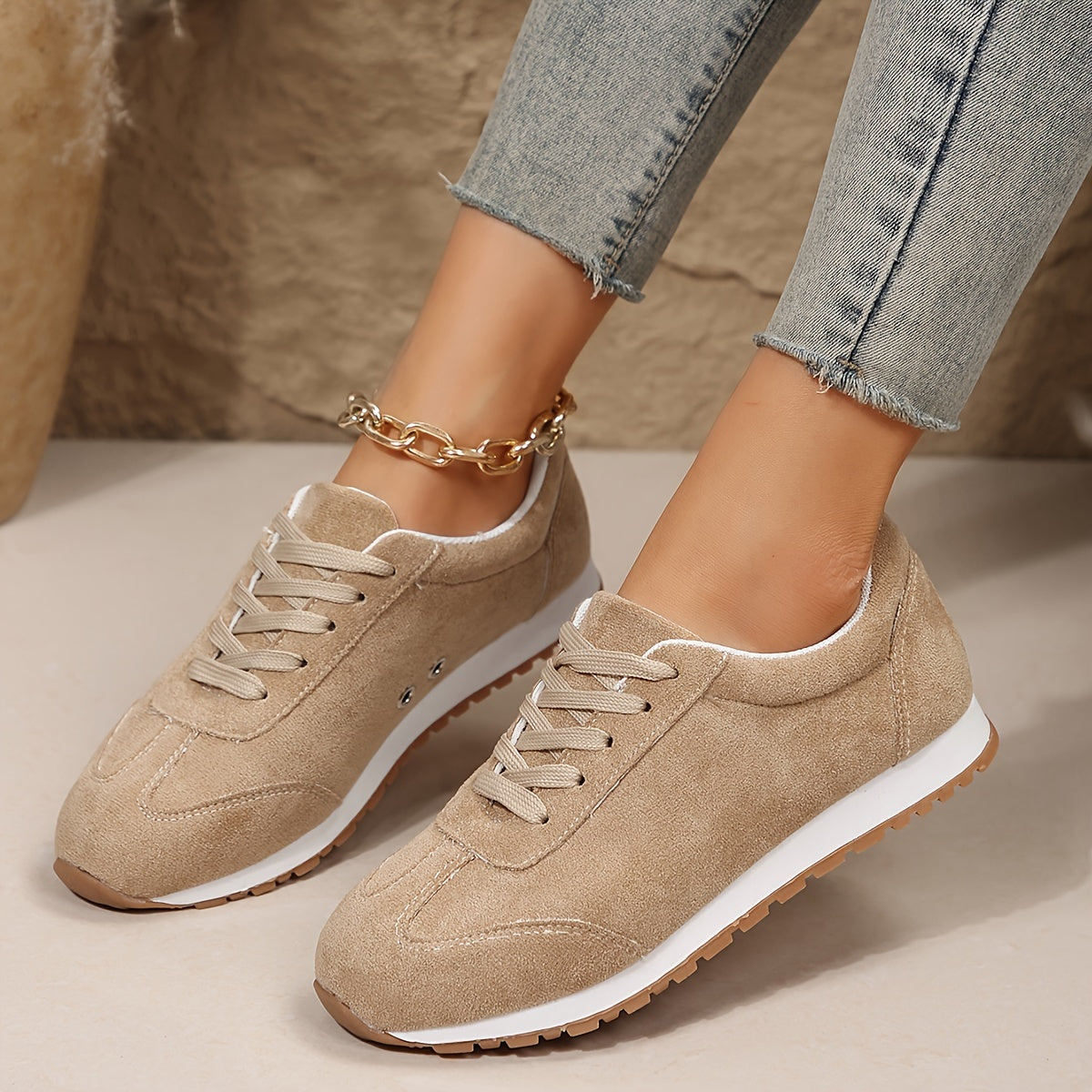 Sneaker donna classiche comode con lacci per tempo libero, quotidiano e passeggiate