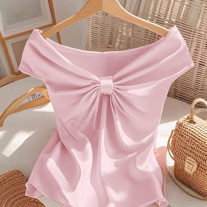 Dam Off-Shoulder-blus med rosett – elegant festlook
