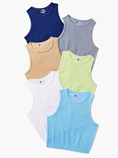 Dame Sporty Ribbestrikkede Crop-Topper – Komfortable Basisvester for Fritid og Trening