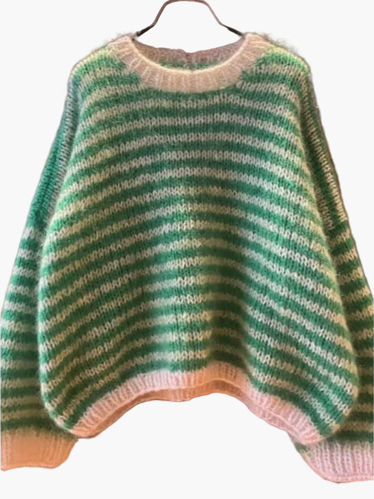 Damski oversize sweter w paski, luźny styl na jesień i zimę, casual