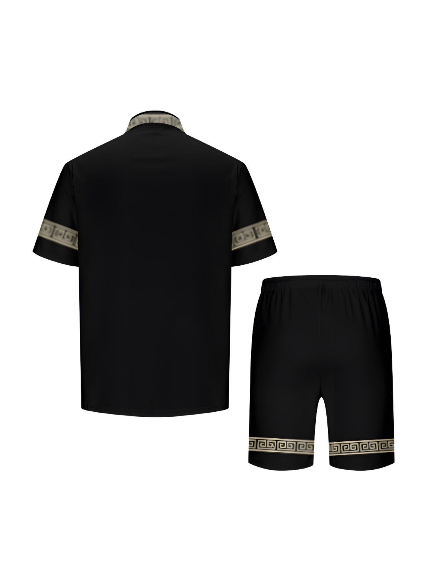 Herren Sommar Tvådelat Set – Kortärmad Skjorta & Shorts, Geometriskt Mönster, Avslappnat Fritidsoutfit