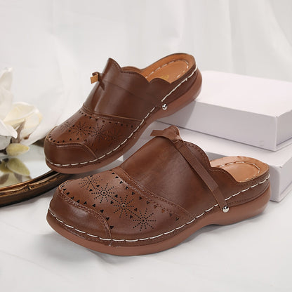 Damen Vintage Slip-On Clogs mit Lochmuster und Komfort-Plateausohle – Alltag & Freizeit